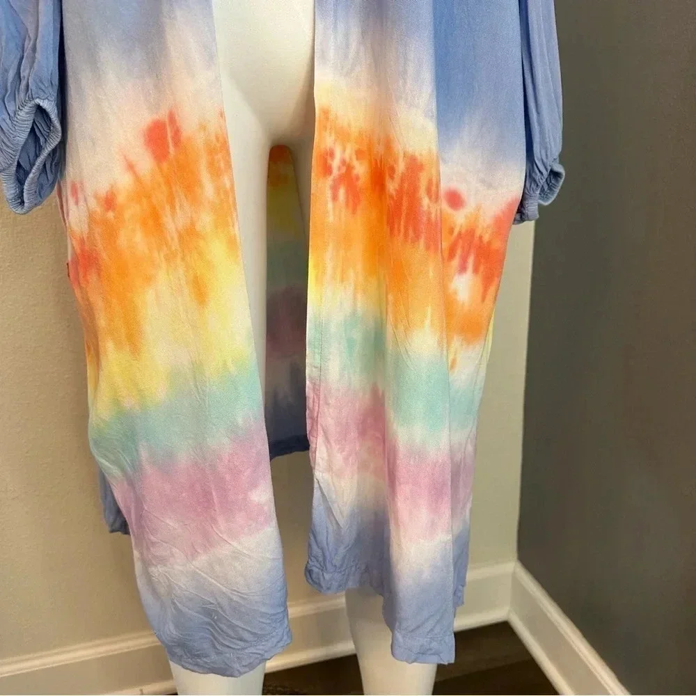 Mud Pie Women’s Tuscany Rainbow Tie-dye Lightweight Kimono Size O/S